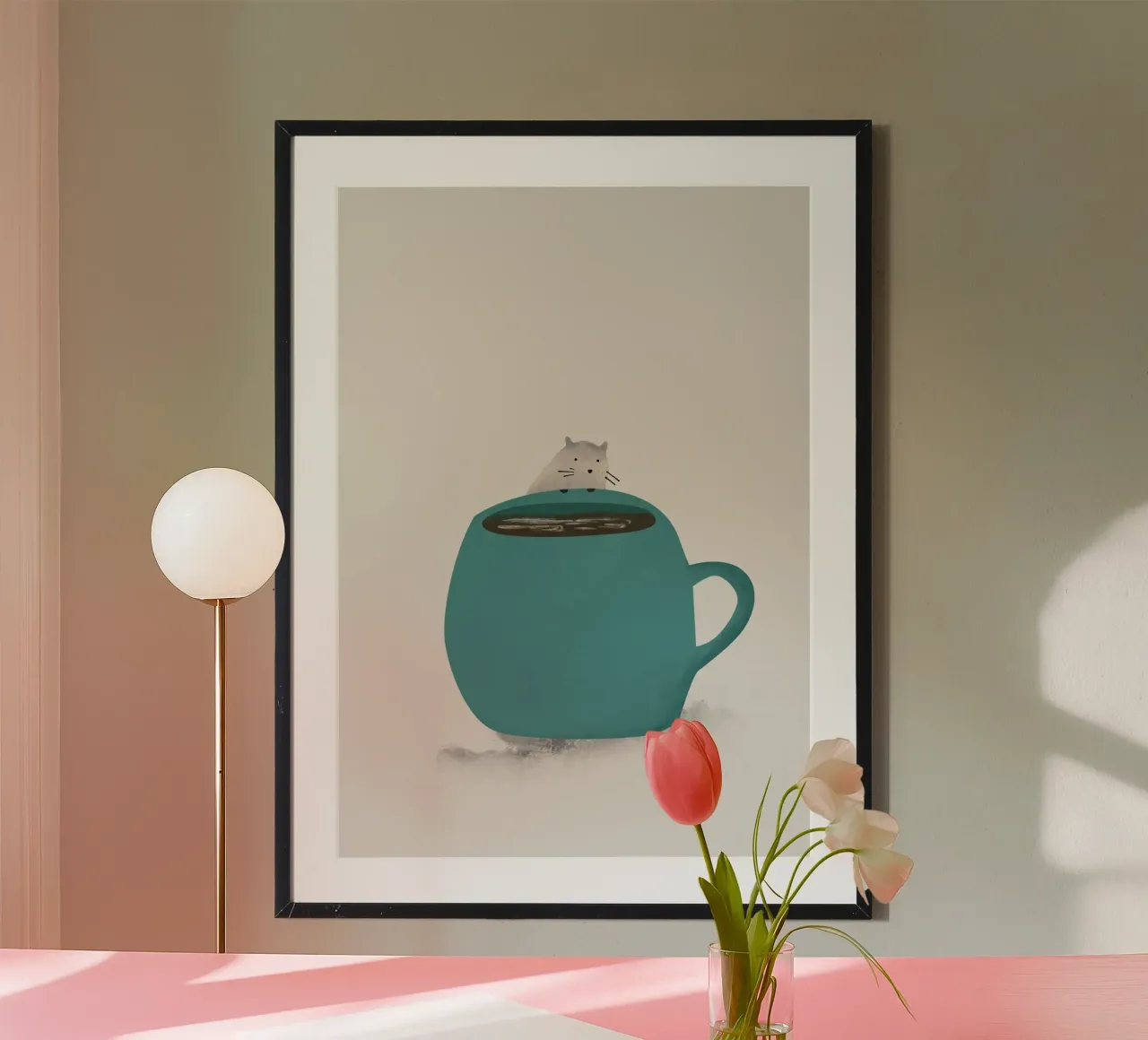 cute minimalist illustration poster con telaio in legno da vintageshop