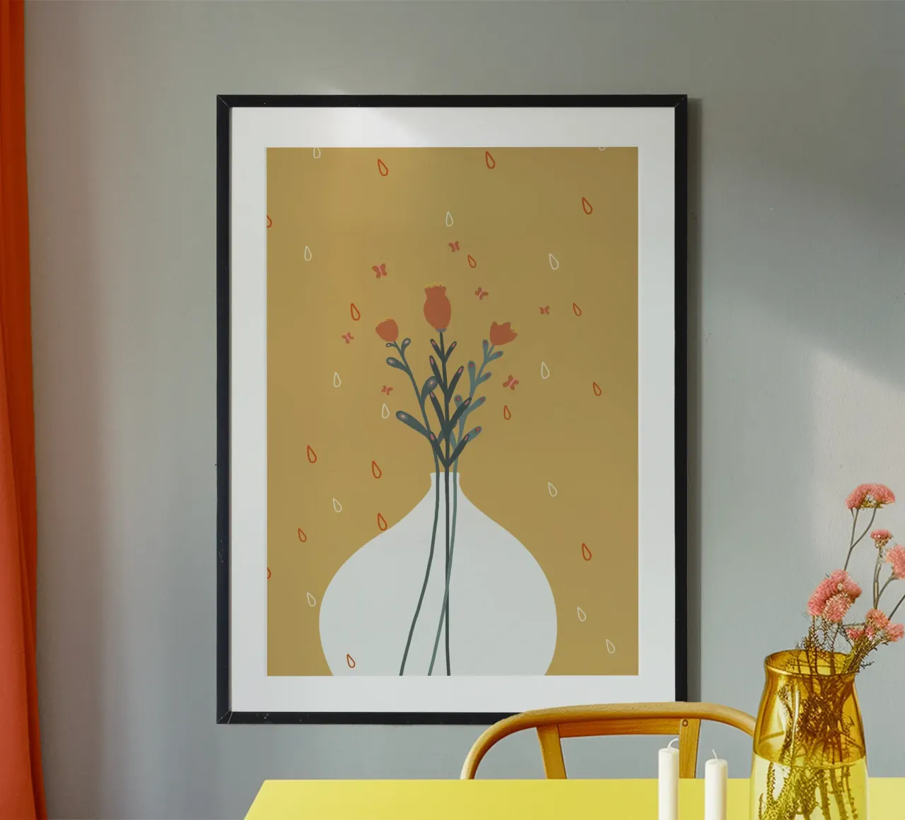 minimalist flower vase illustration poster con telaio in alluminio da vintageshop