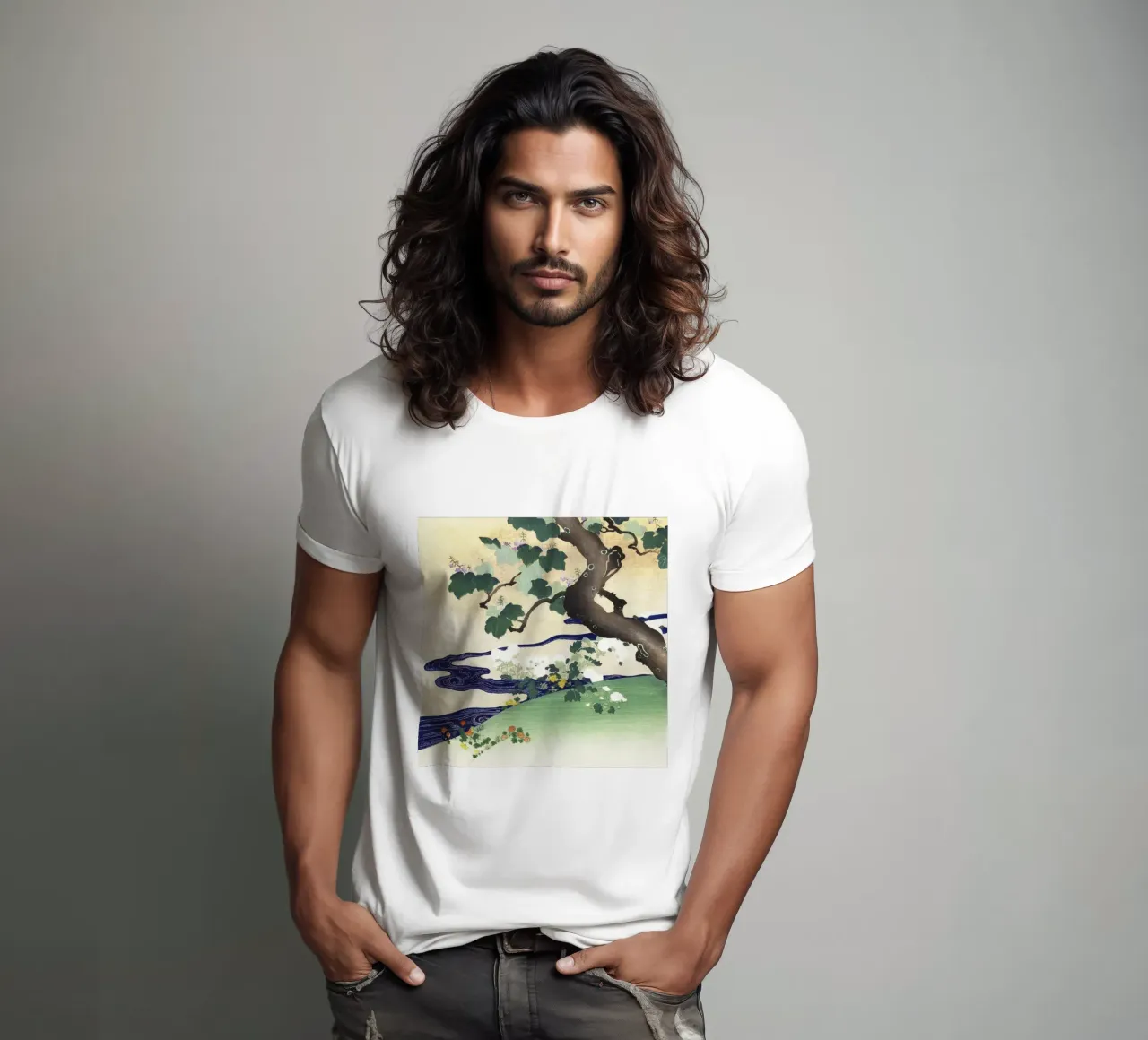 Albero e crisantemi (1890-1900) di Kogyo Tsukioka t-shirt da Venus Art