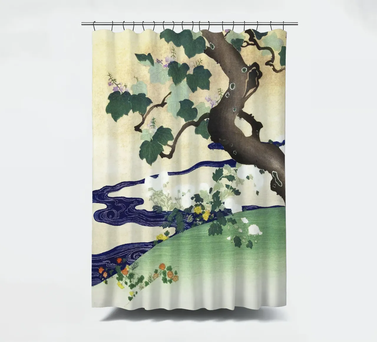 Albero e crisantemi (1890-1900) di Kogyo Tsukioka tenda da doccia da Venus Art