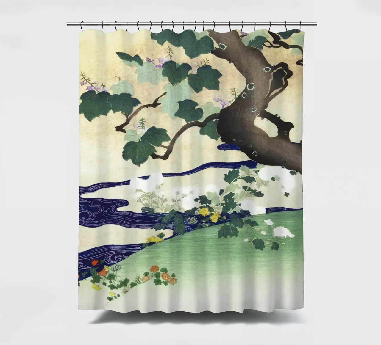 Albero e crisantemi (1890-1900) di Kogyo Tsukioka tenda da doccia da Venus Art