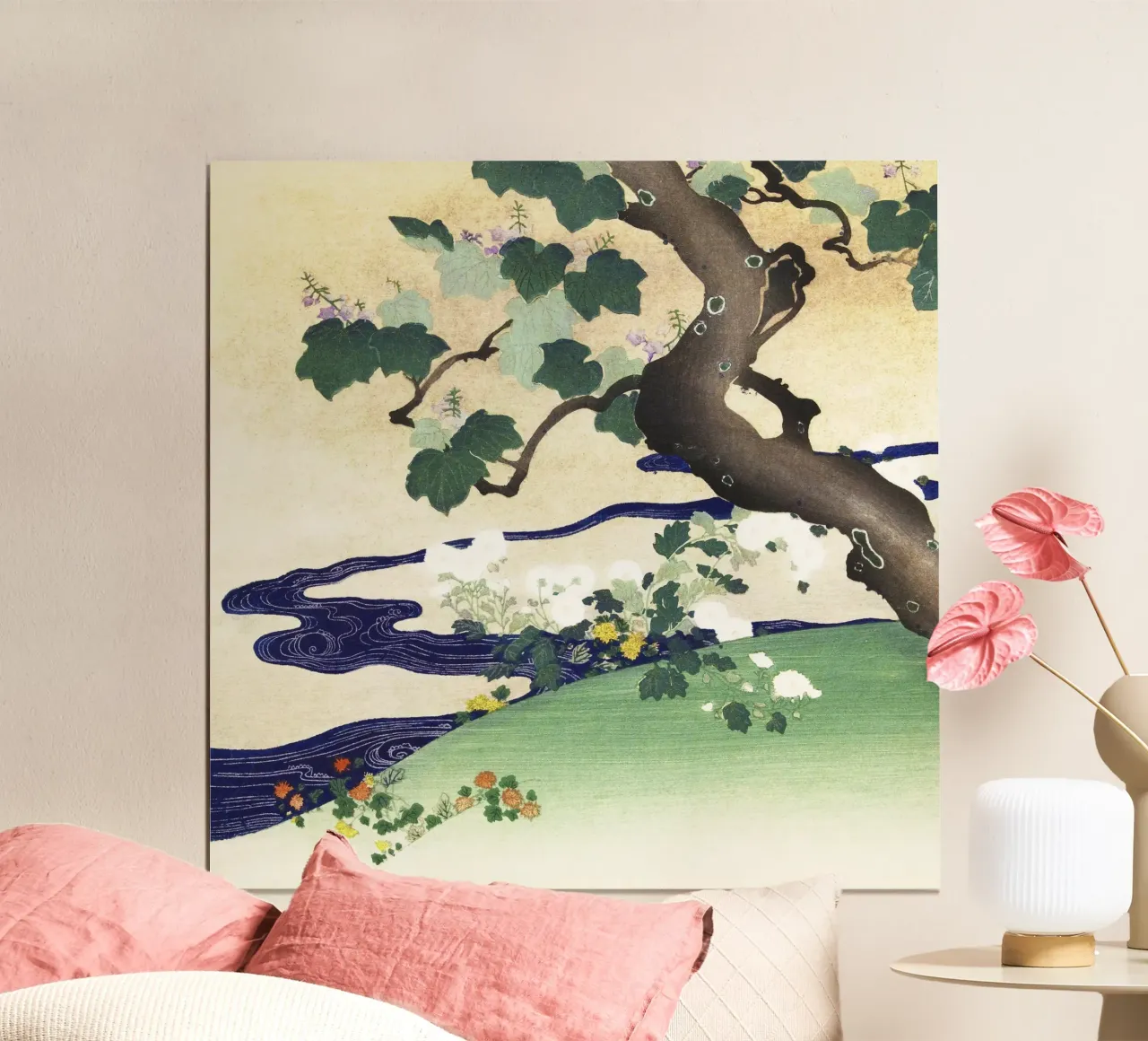 Albero e crisantemi (1890-1900) di Kogyo Tsukioka carta hahnemühle da Venus Art