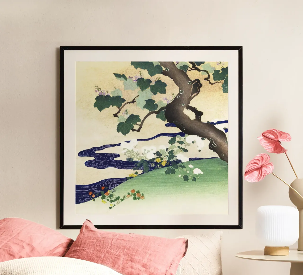 Albero e crisantemi (1890-1900) di Kogyo Tsukioka carta hahnemühle da Venus Art