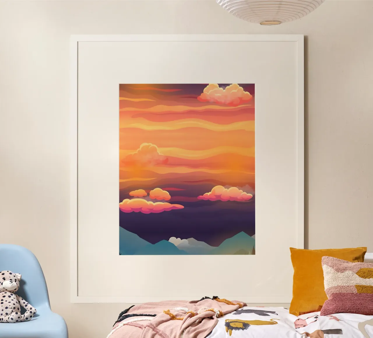 Paesaggio nuvoloso vibrante poster con telaio in alluminio da luxi&lace