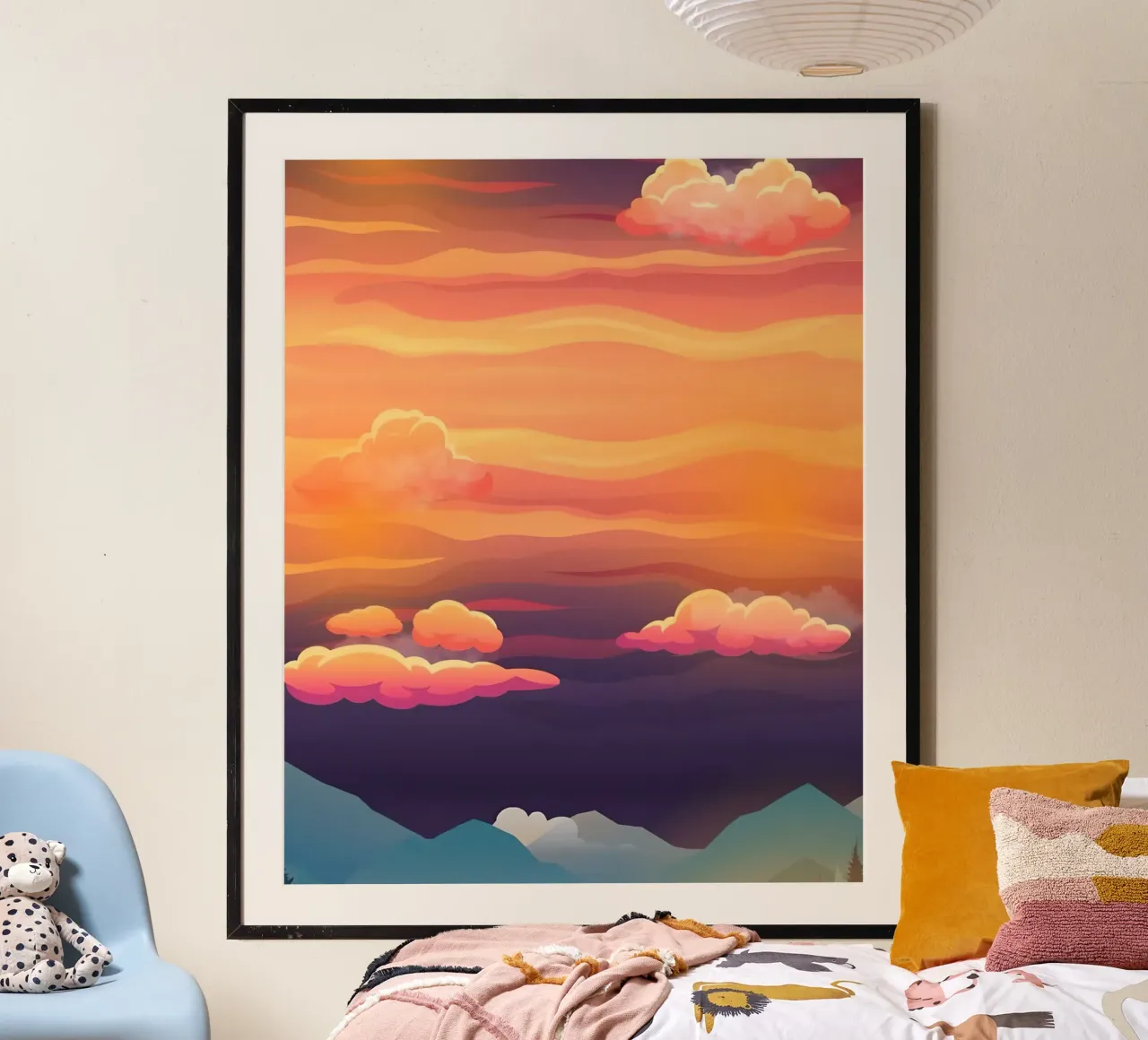 Paesaggio nuvoloso vibrante poster con telaio in alluminio da luxi&lace