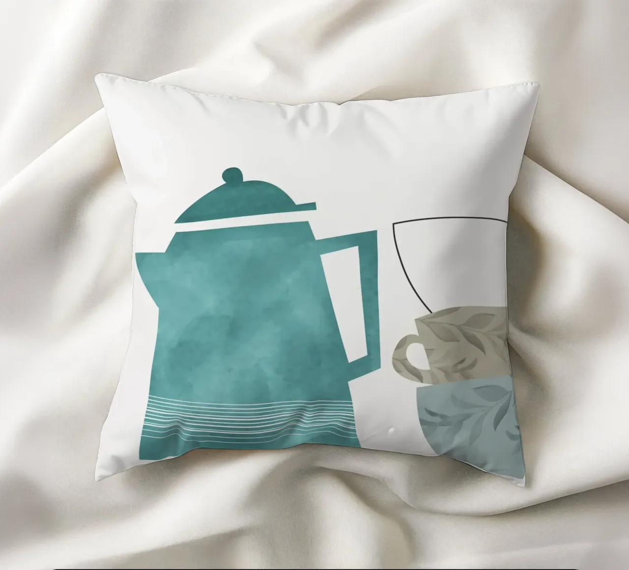 minimalist illustration cafe and tea cuscino da vintageshop