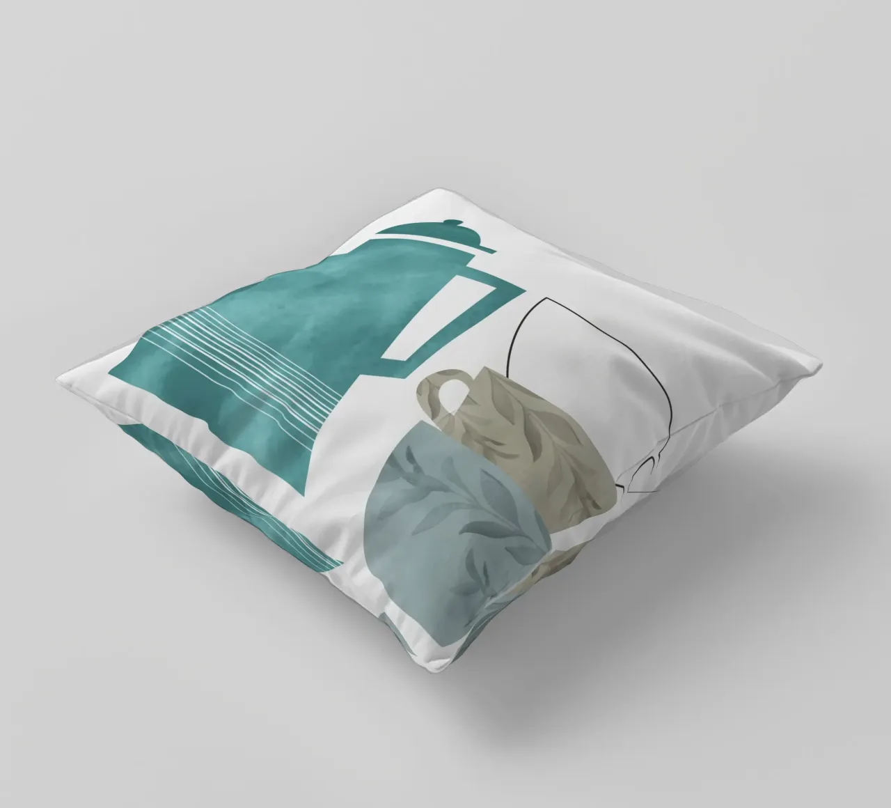 minimalist illustration cafe and tea cuscino da vintageshop