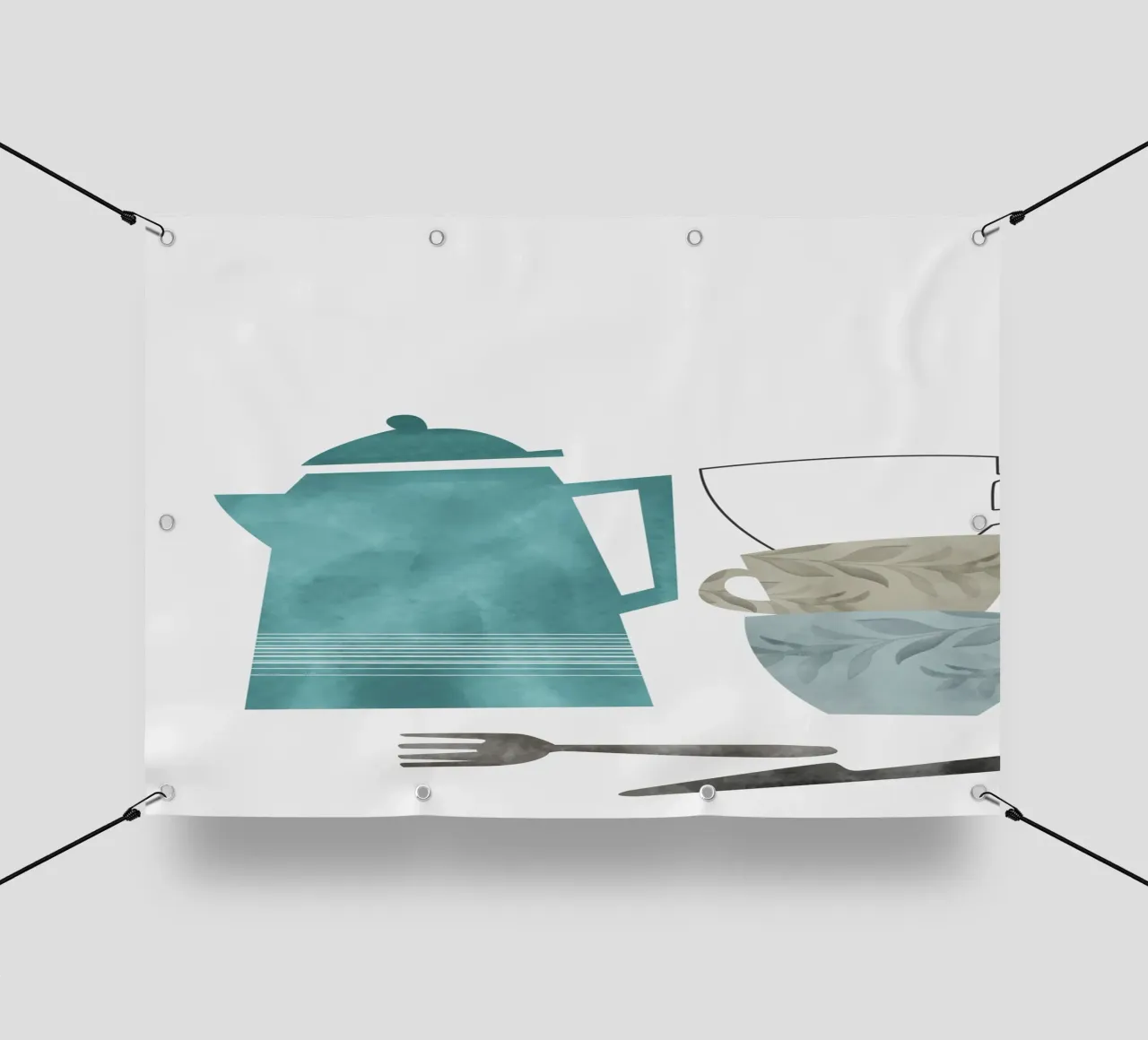 minimalist illustration cafe and tea telo in pvc da vintageshop
