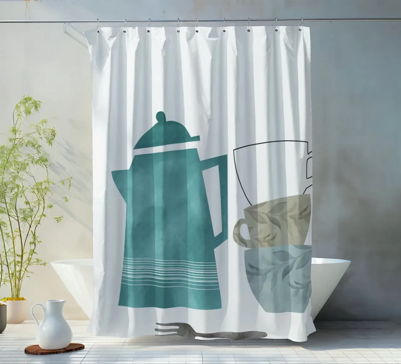 minimalist illustration cafe and tea tenda da doccia da vintageshop