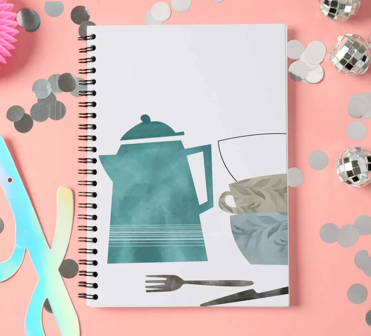 minimalist illustration cafe and tea spiral notebook by vintageshop
