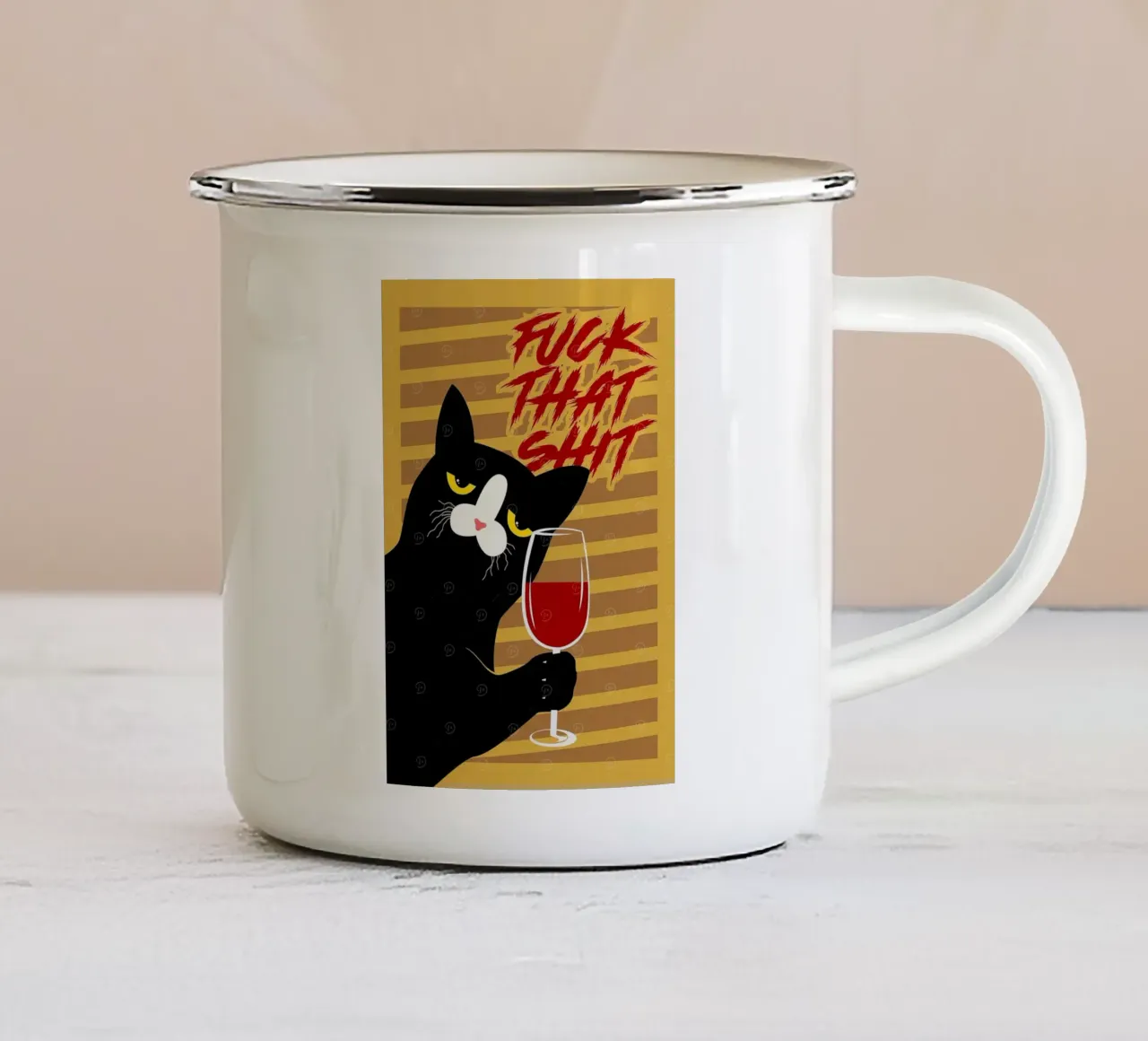 Gatto nero tazza in smalto da Arjun