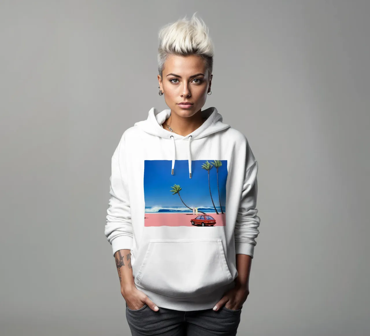 Hiroshi Nagai Auto rossa e mare felpa con cappuccio da THE CAROLINE