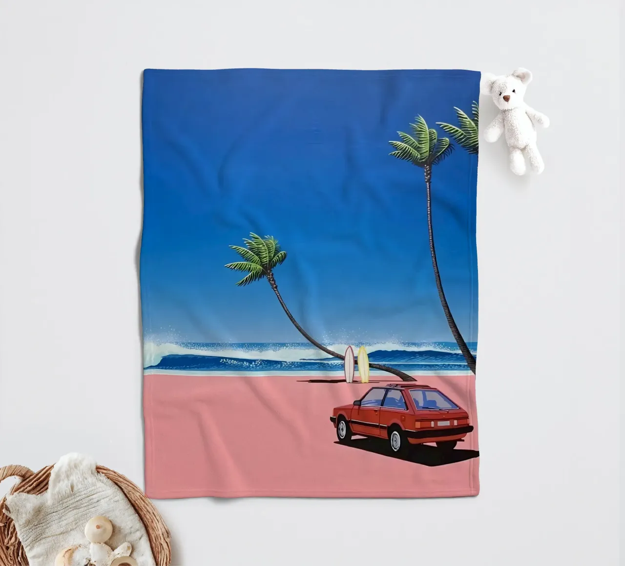 Hiroshi Nagai Auto rossa e mare coperta in pile da THE CAROLINE
