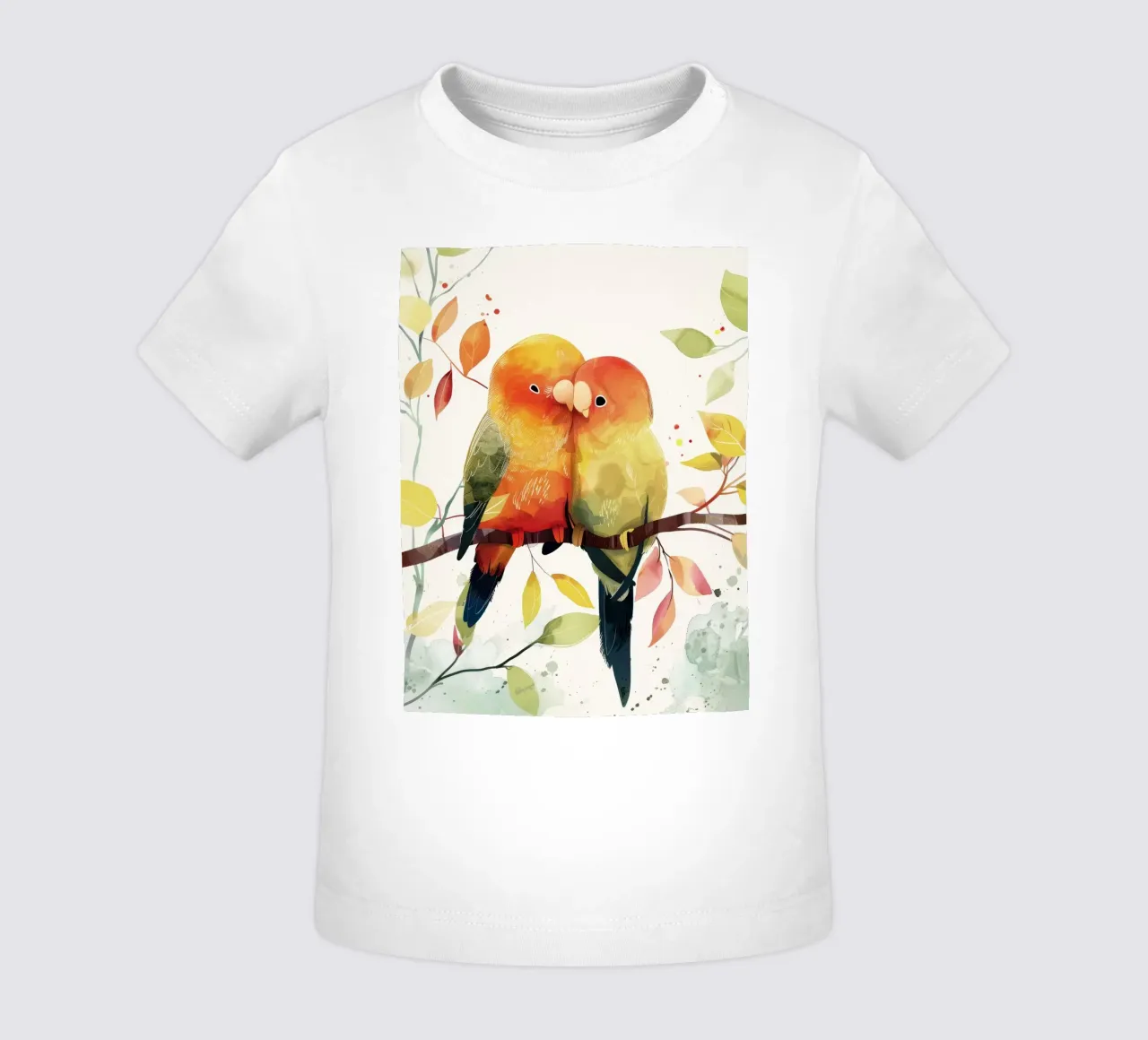 Inseparabili colorati appollaiati su un ramo, affetto in natura maglietta neonato da DesignDoodle