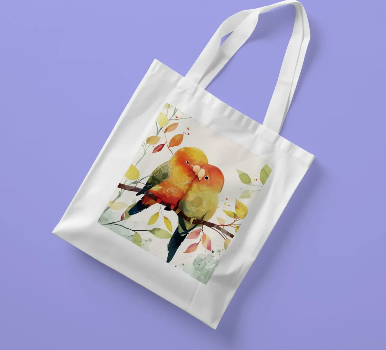 Inseparabili colorati appollaiati su un ramo, affetto in natura borsa in juta da DesignDoodle