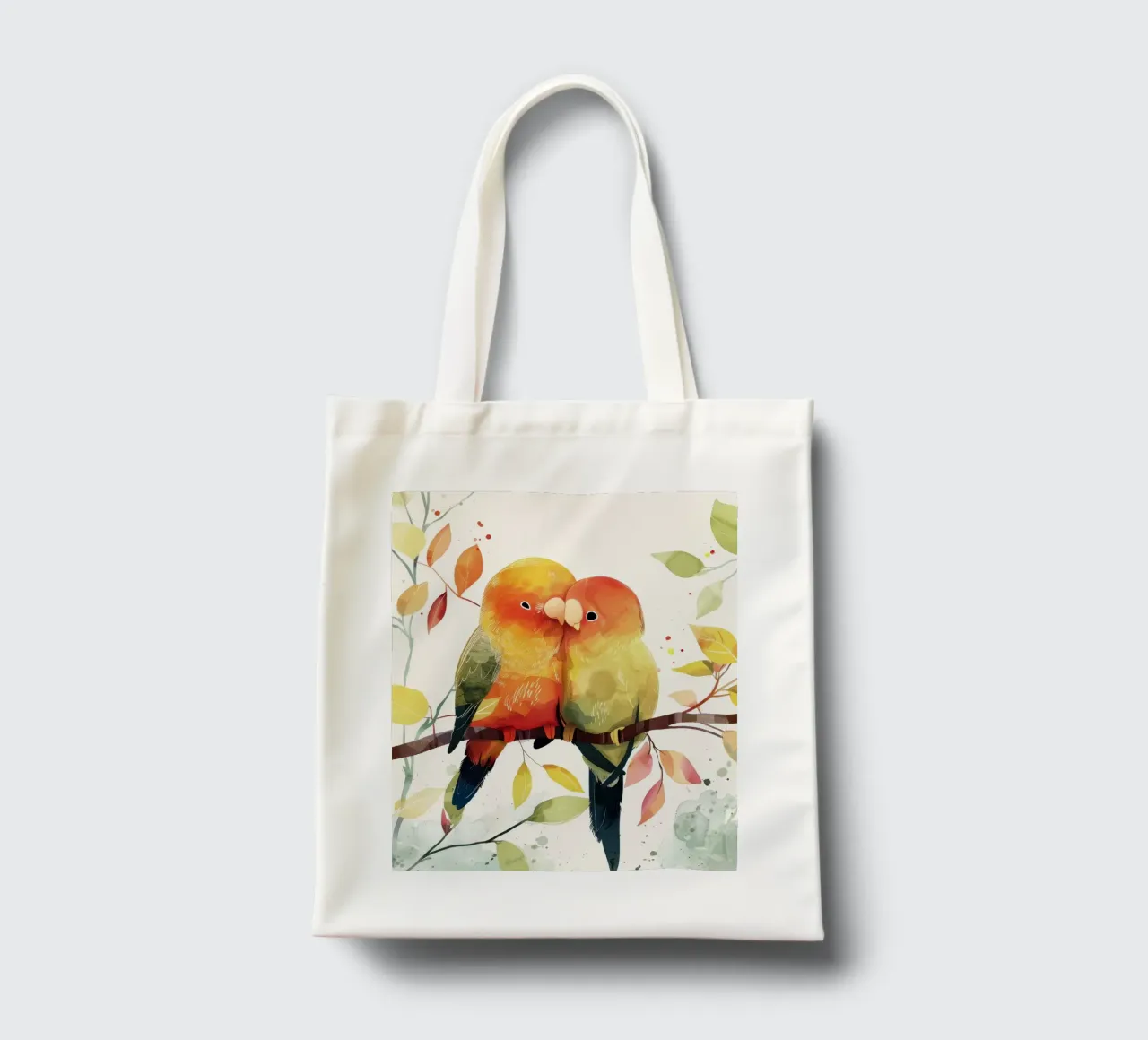 Inseparabili colorati appollaiati su un ramo, affetto in natura borsa in juta da DesignDoodle