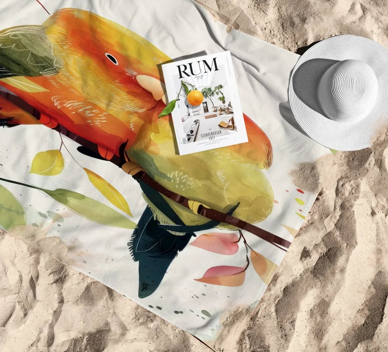 Inseparabili colorati appollaiati su un ramo, affetto in natura telo mare da DesignDoodle