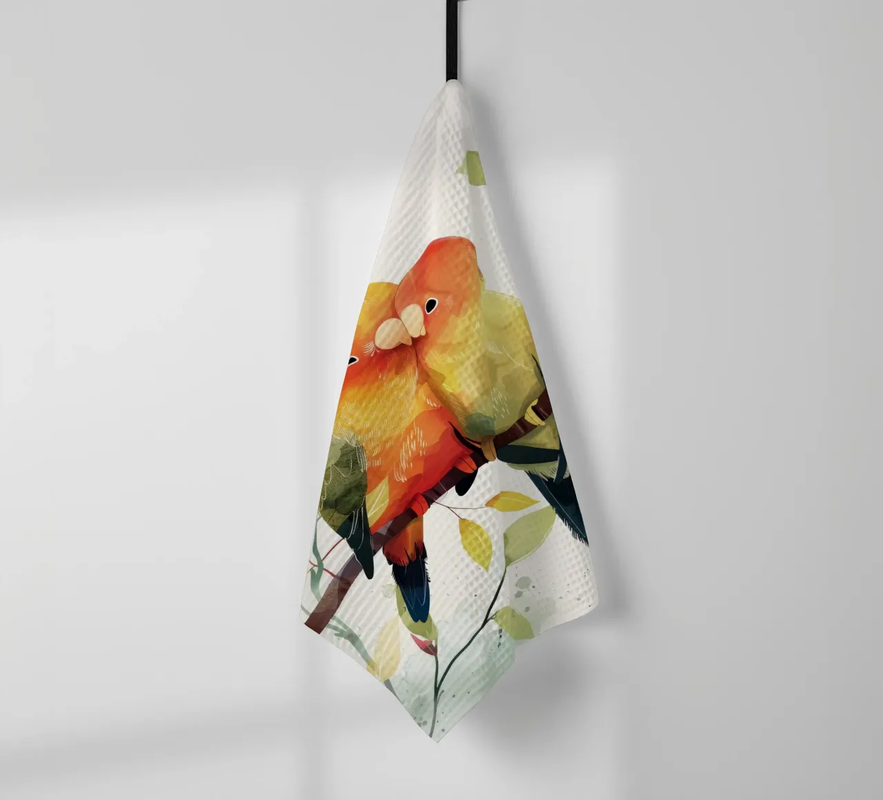 Inseparabili colorati appollaiati su un ramo, affetto in natura canovaccio da cucina da DesignDoodle