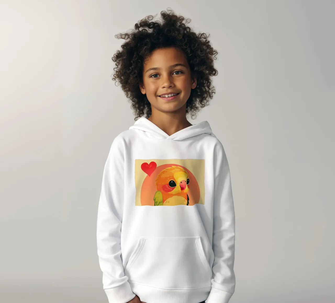 Cartone animato pappagallo carino su un ramo con cuore in background felpa bambino con cappuccio da DesignDoodle
