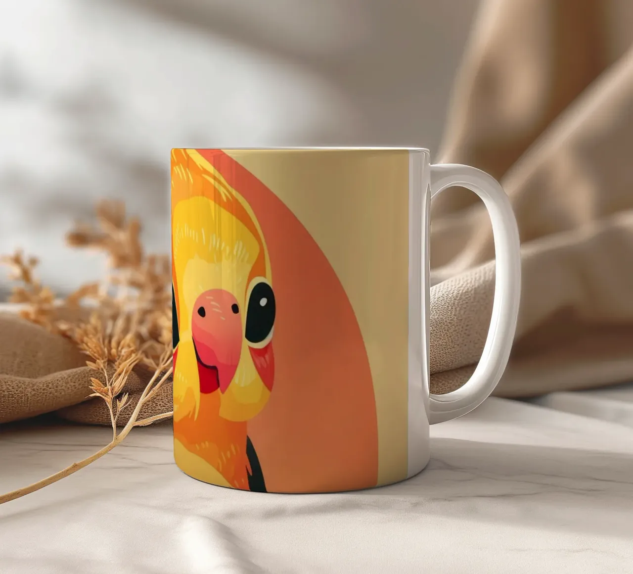 Cartone animato pappagallo carino su un ramo con cuore in background tazza in ceramica da DesignDoodle