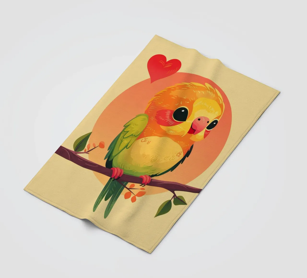 Cartone animato pappagallo carino su un ramo con cuore in background coperta in pile da DesignDoodle
