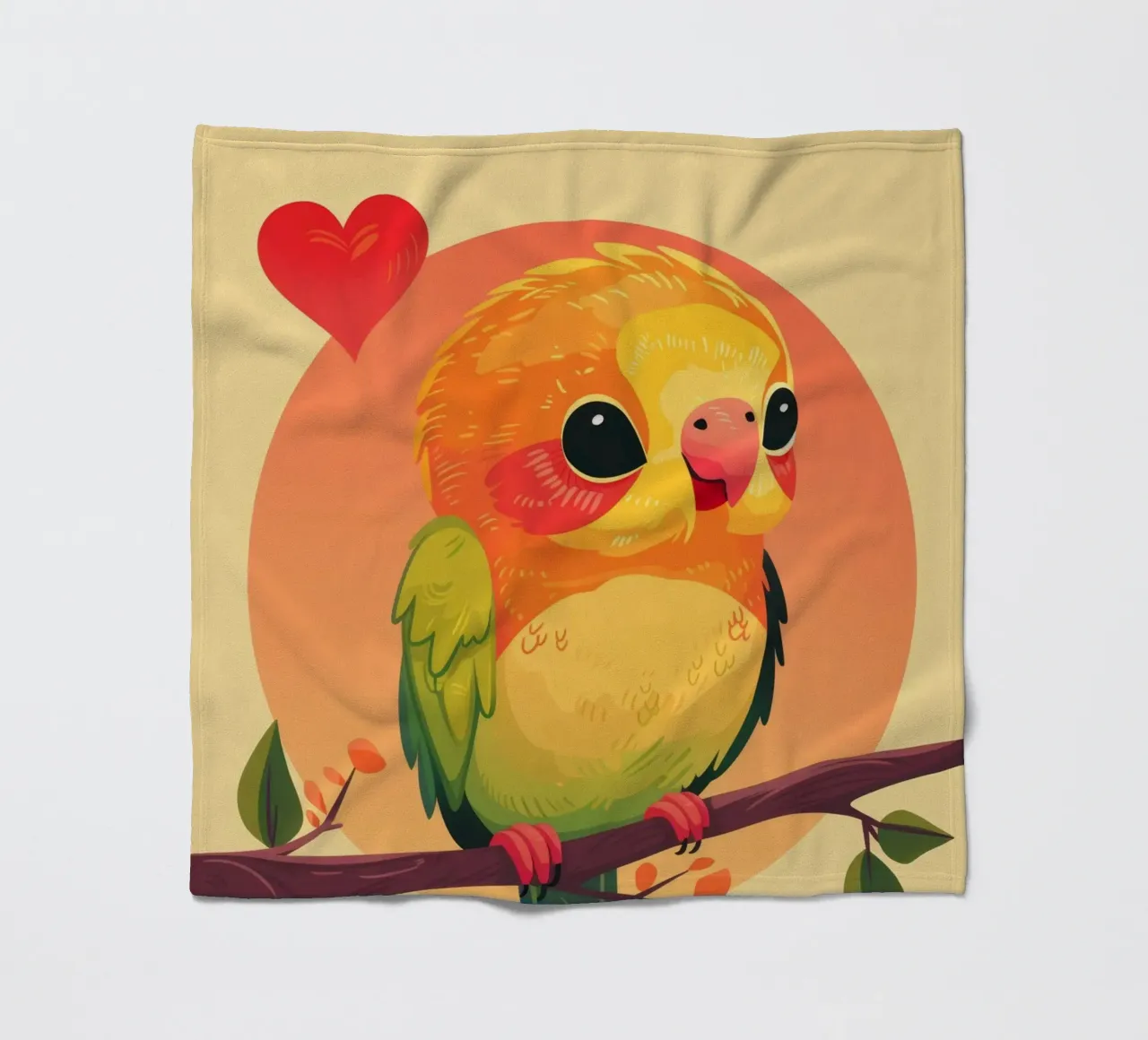 Cartone animato pappagallo carino su un ramo con cuore in background coperta in pile da DesignDoodle