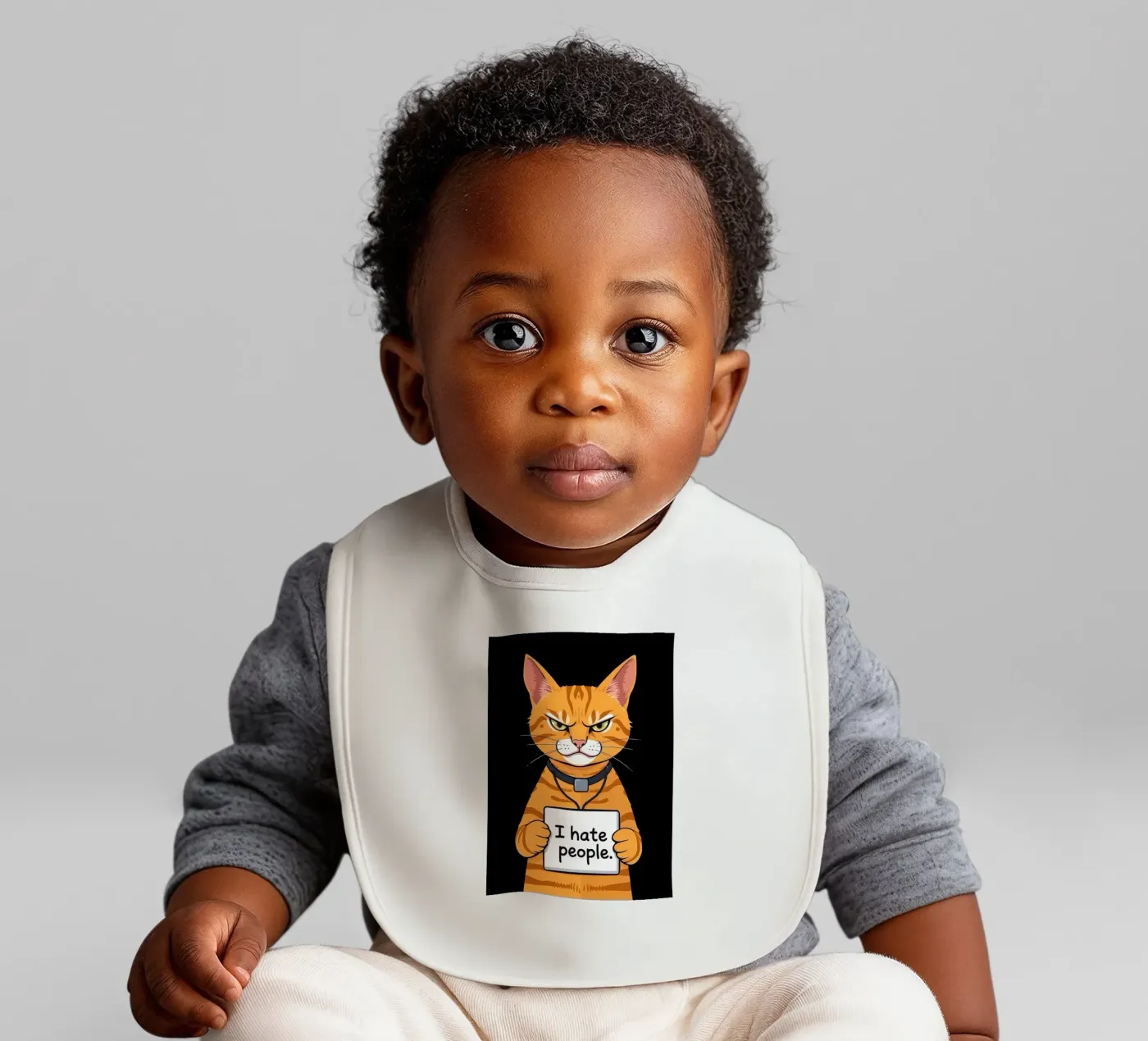 Grumpy Orange baby bib by Arjun