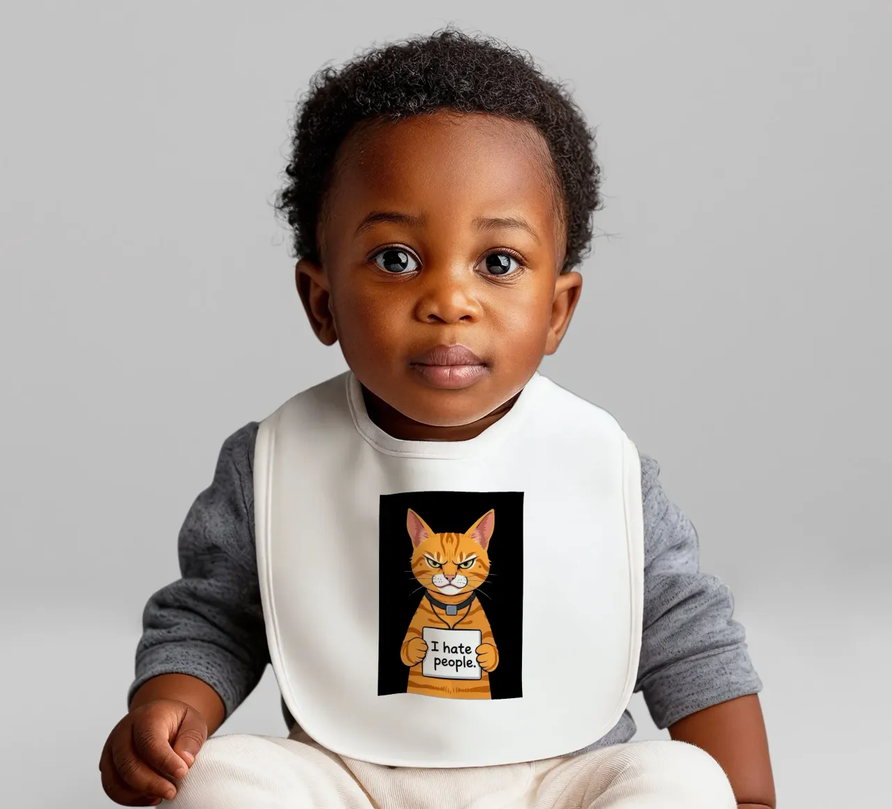 Grumpy Orange baby bib by Arjun