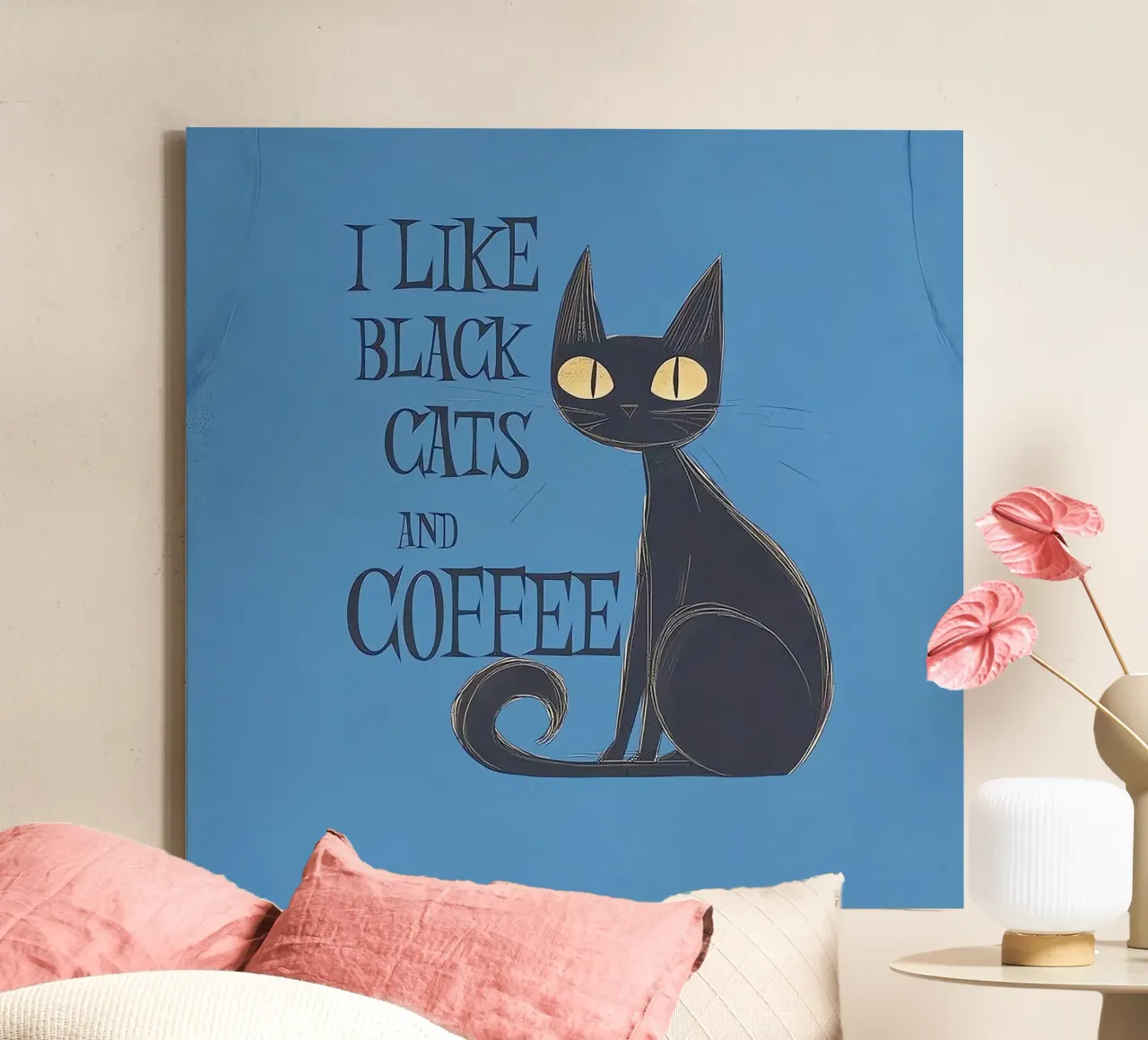 Mi piacciono i gatti neri e il caffè tela con Cornice a cassetta da Arjun