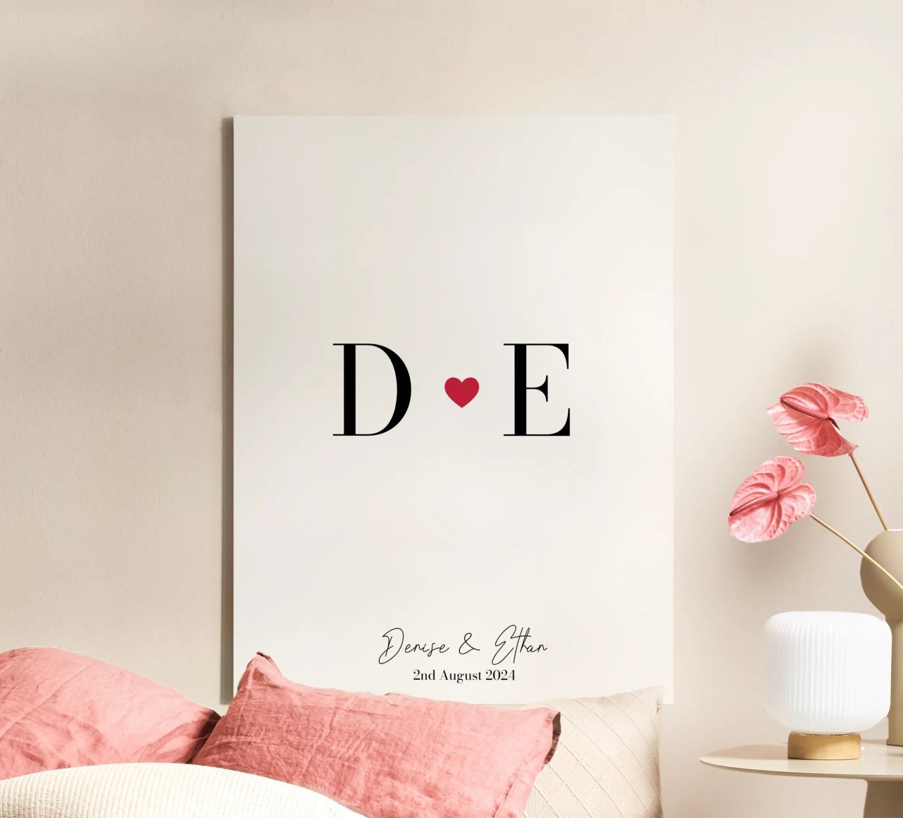 Liefdesinitialen aangepaste afdruk canvas van Prints By Ayleen