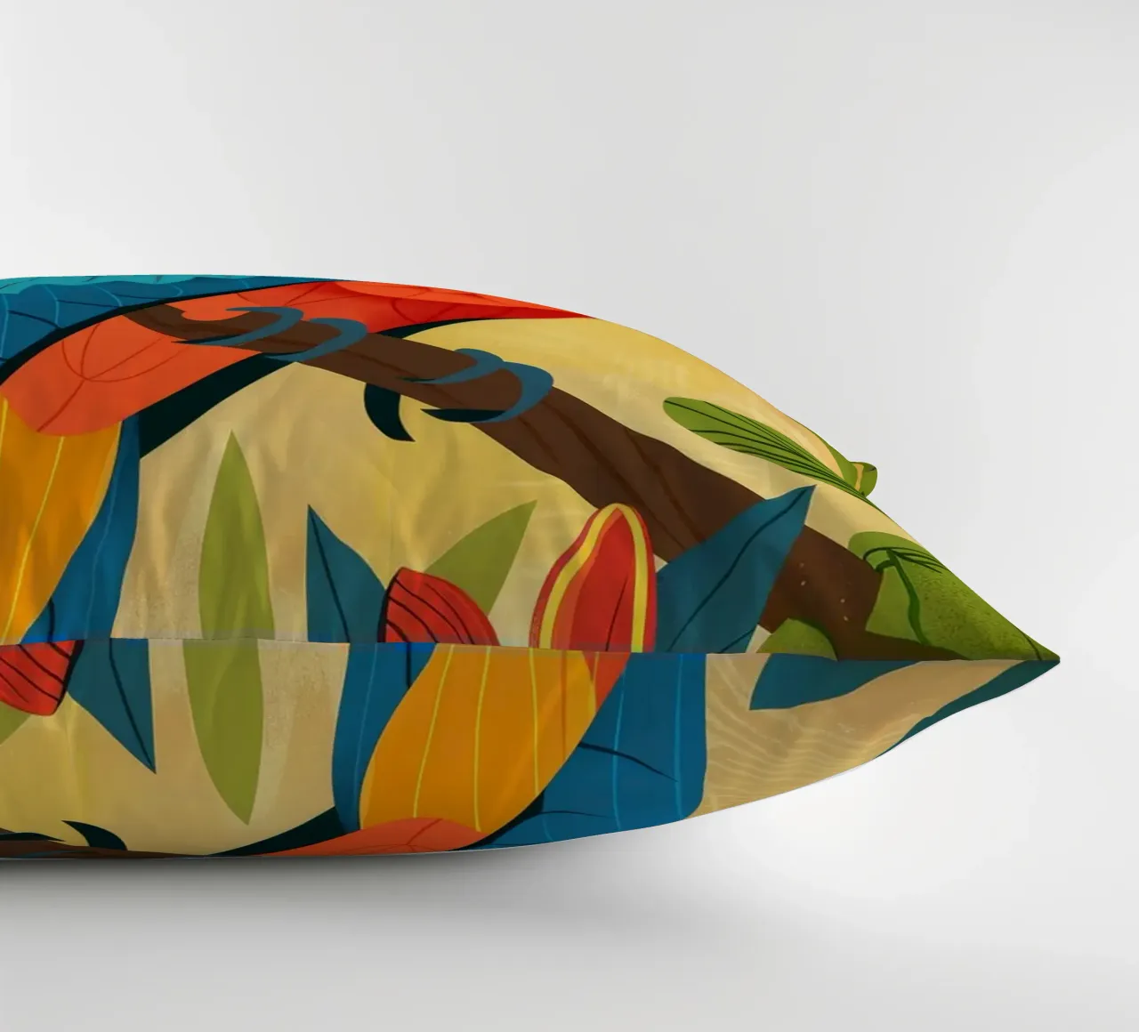 Ara variopinta appollaiata su un ramo circondata da piante tropicali cuscino da DesignDoodle