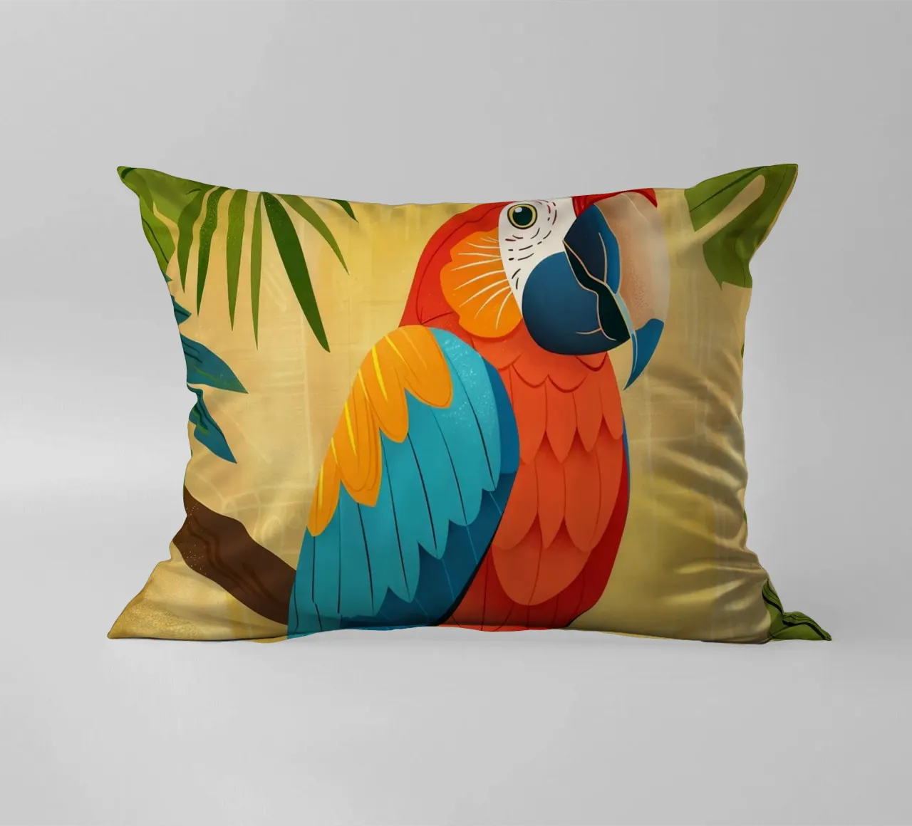 Ara variopinta appollaiata su un ramo circondata da piante tropicali cuscino da DesignDoodle