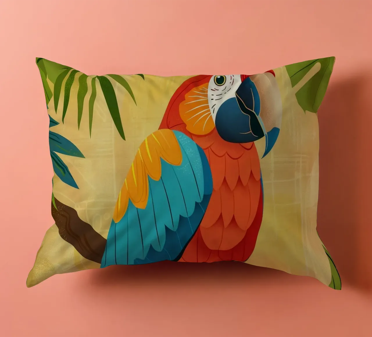 Ara variopinta appollaiata su un ramo circondata da piante tropicali cuscino da DesignDoodle