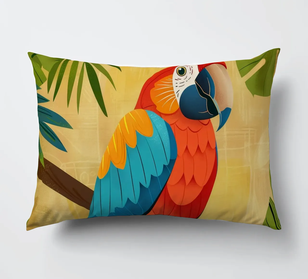 Ara variopinta appollaiata su un ramo circondata da piante tropicali cuscino da DesignDoodle