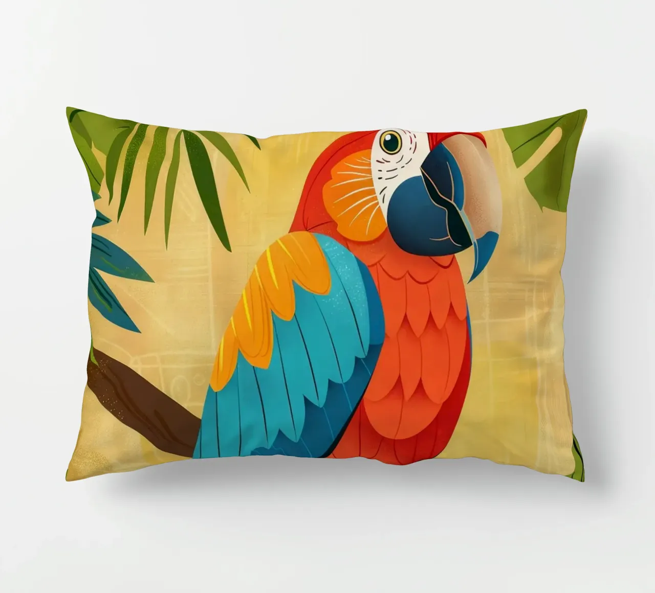 Ara variopinta appollaiata su un ramo circondata da piante tropicali cuscino da DesignDoodle