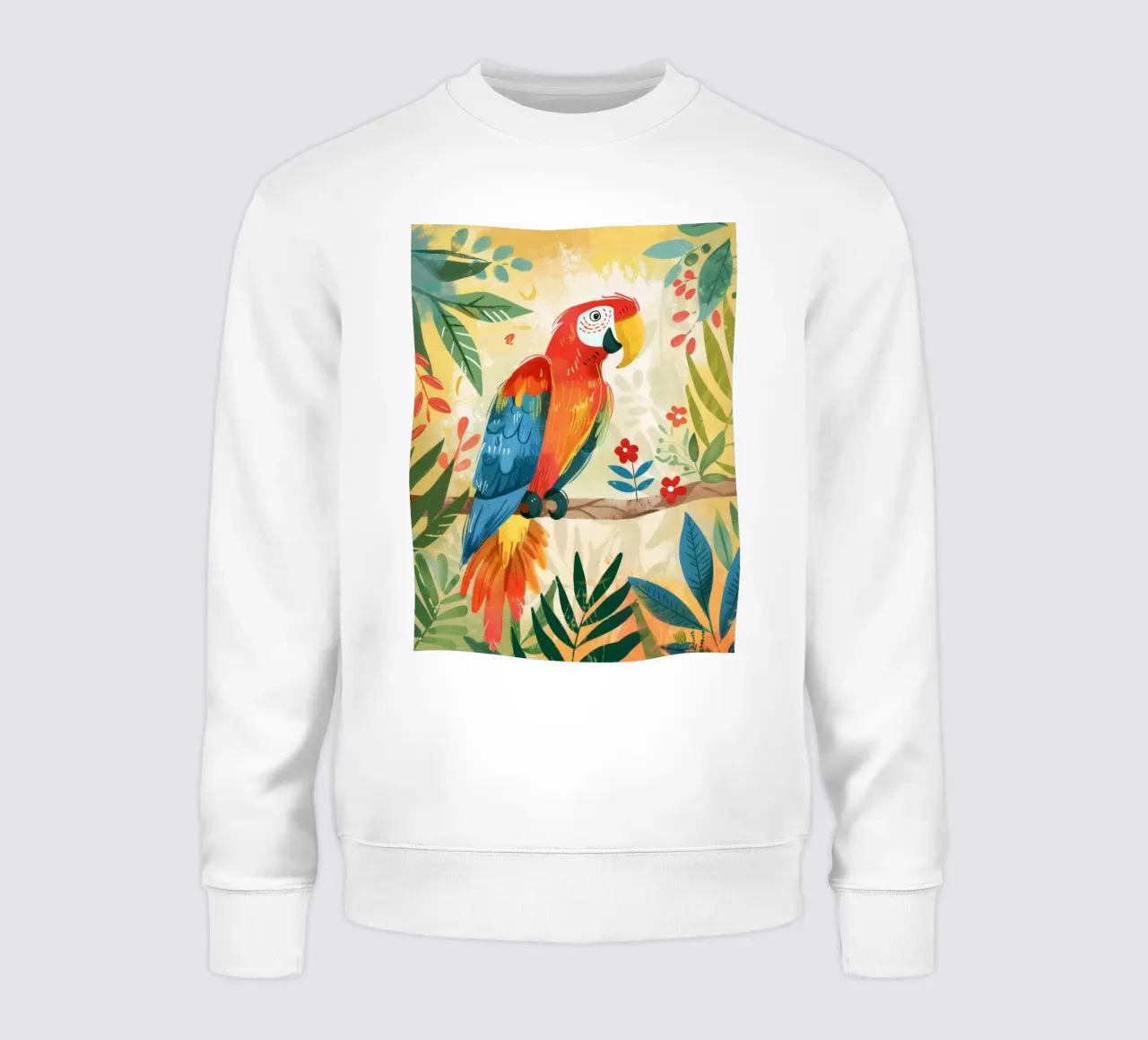 Pappagallo variopinto appollaiato tra il fogliame tropicale in un ambiente lussureggiante felpa da DesignDoodle