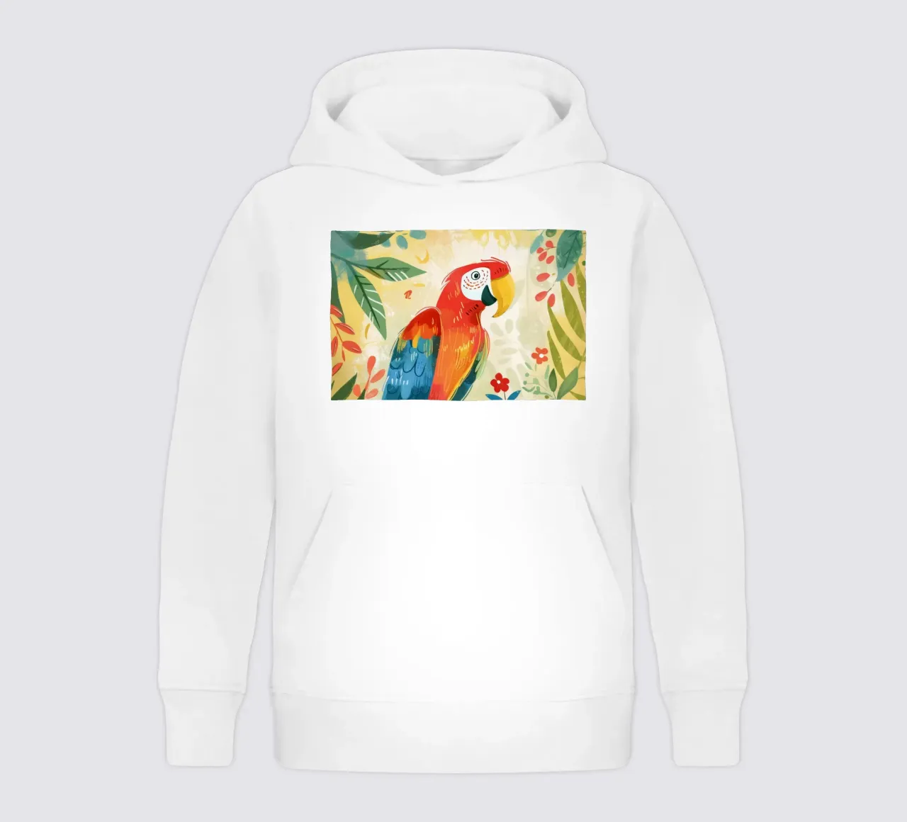 Pappagallo variopinto appollaiato tra il fogliame tropicale in un ambiente lussureggiante felpa bambino con cappuccio da DesignDoodle