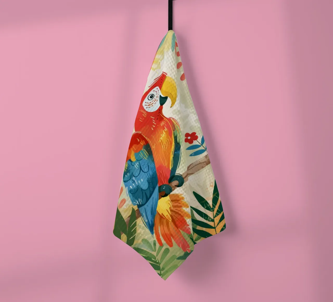 Pappagallo variopinto appollaiato tra il fogliame tropicale in un ambiente lussureggiante canovaccio da cucina da DesignDoodle