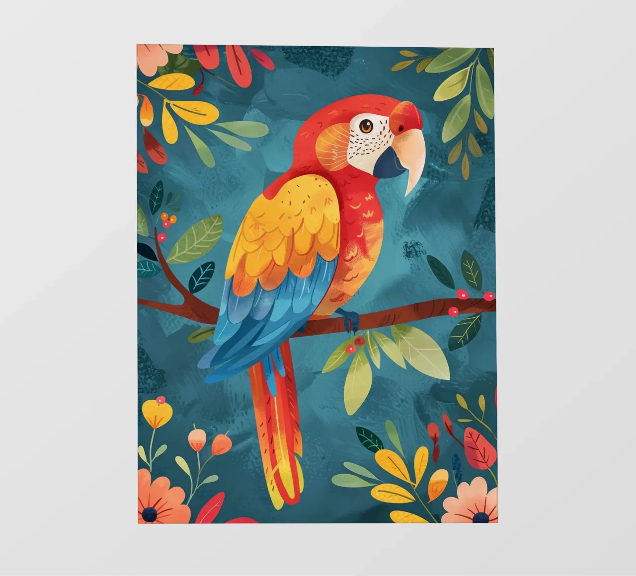 Ara colorata appollaiata su un ramo tra il fogliame lussureggiante telo in pvc da DesignDoodle