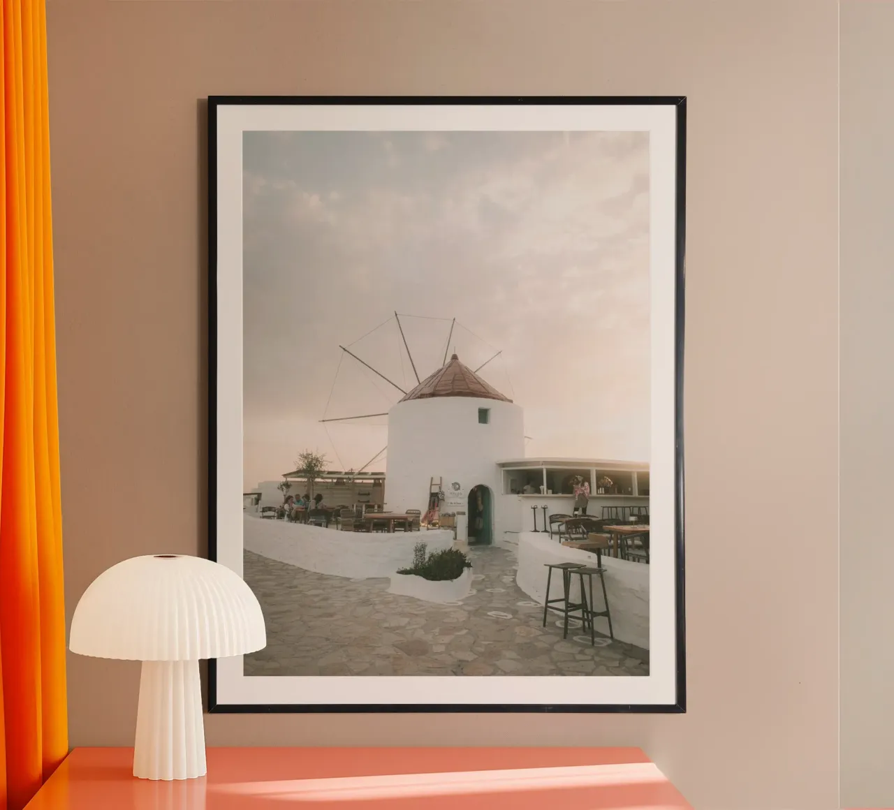 White washed windmill during sunset in Greece hahnemühle de Kimberley Jekel Photography