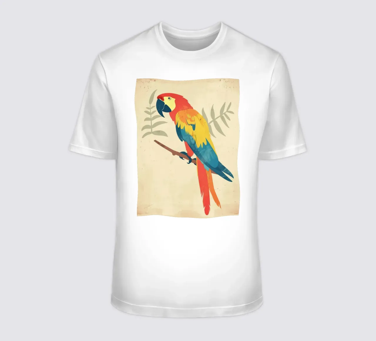 Pappagallo luminoso appollaiato su un ramo circondato da una sottile folia t-shirt da DesignDoodle
