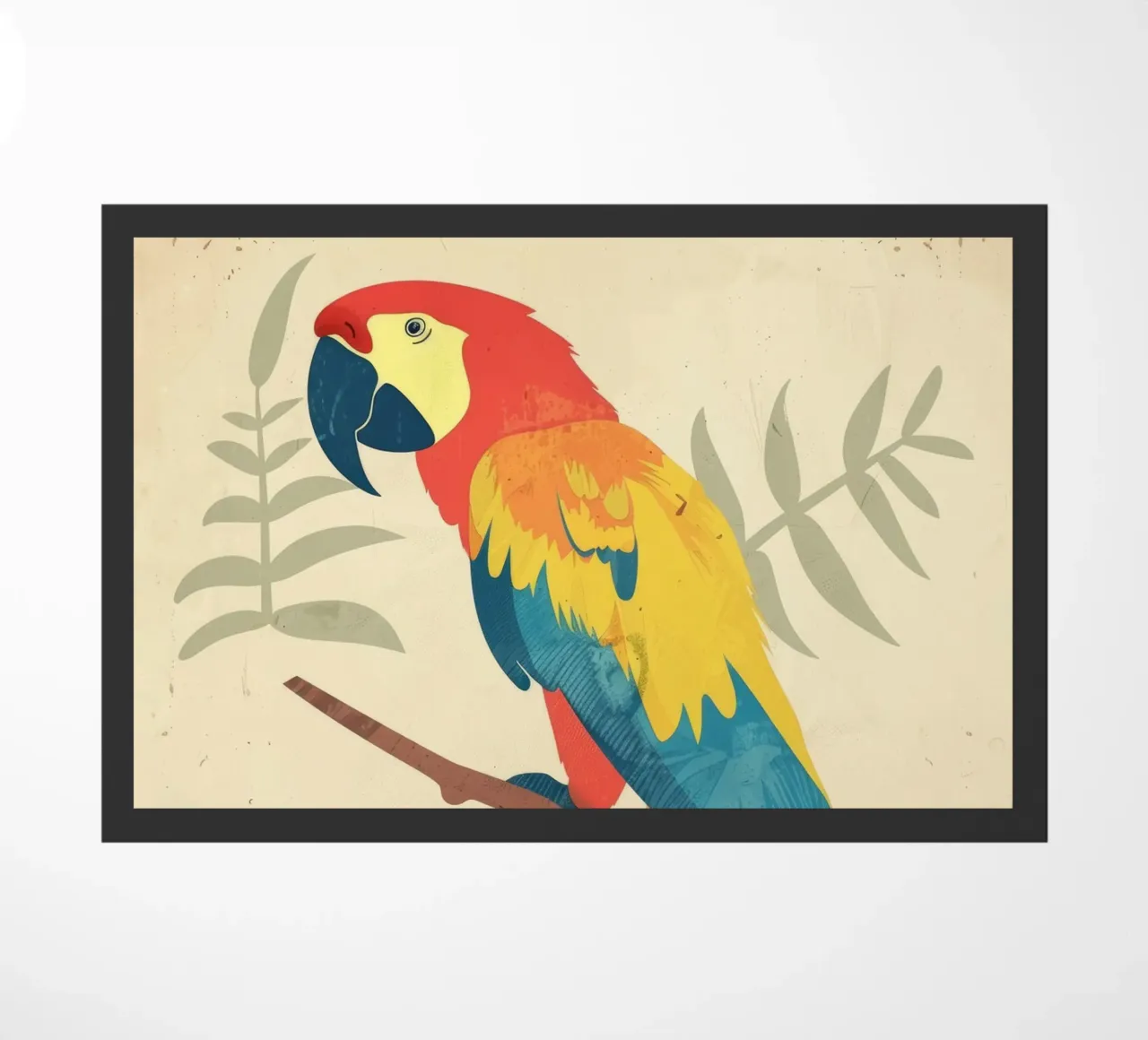 Pappagallo luminoso appollaiato su un ramo circondato da una sottile folia zerbino da DesignDoodle