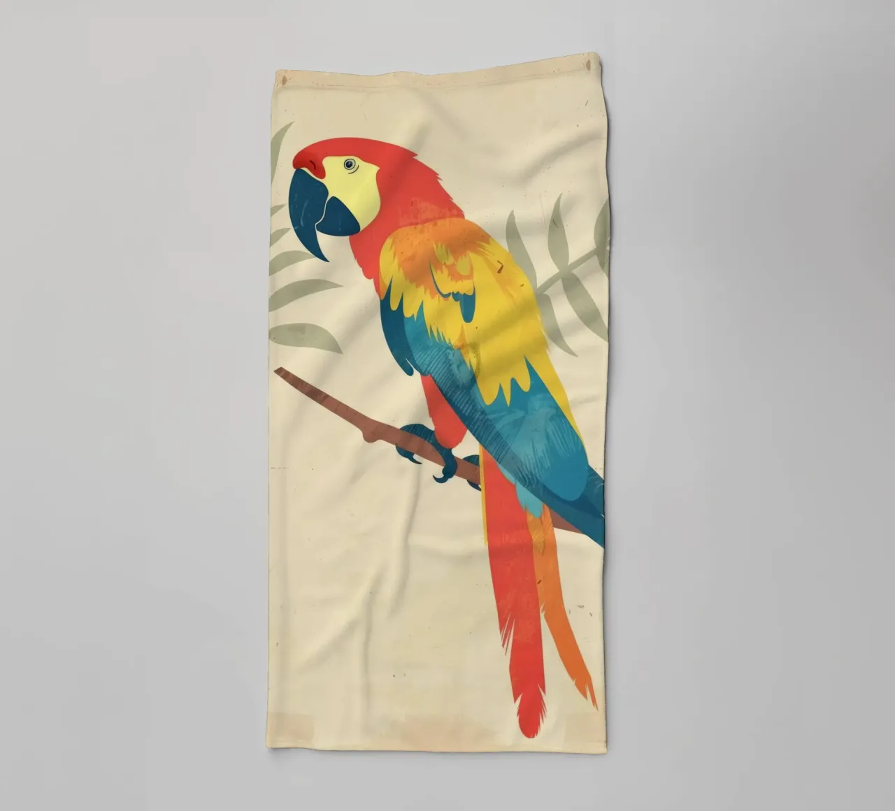 Bright parrot perched on a branch surrounded by subtle folia towel by DesignDoodle