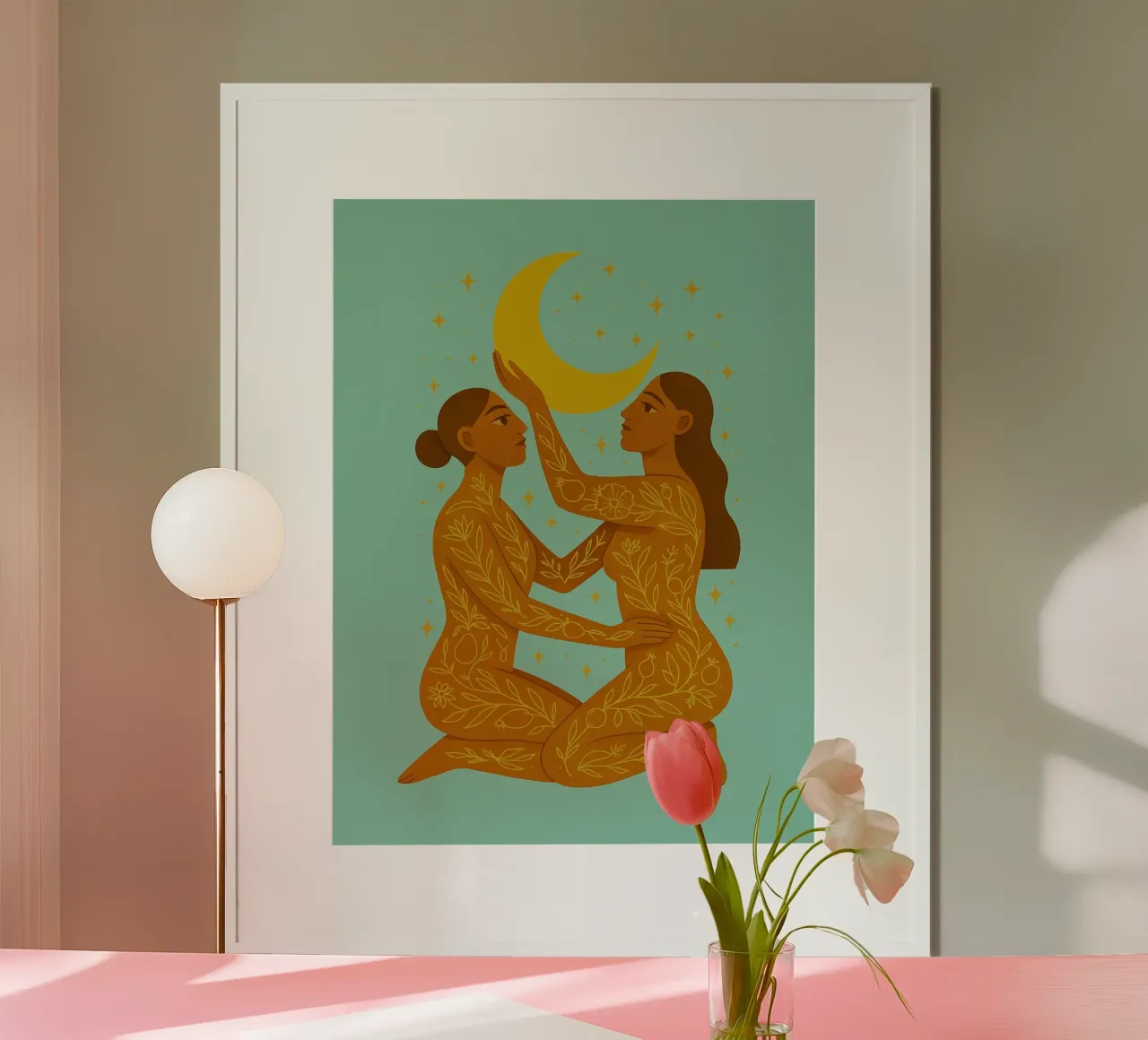 Sisters of the Moon poster with wooden frame by Taika Tori Art