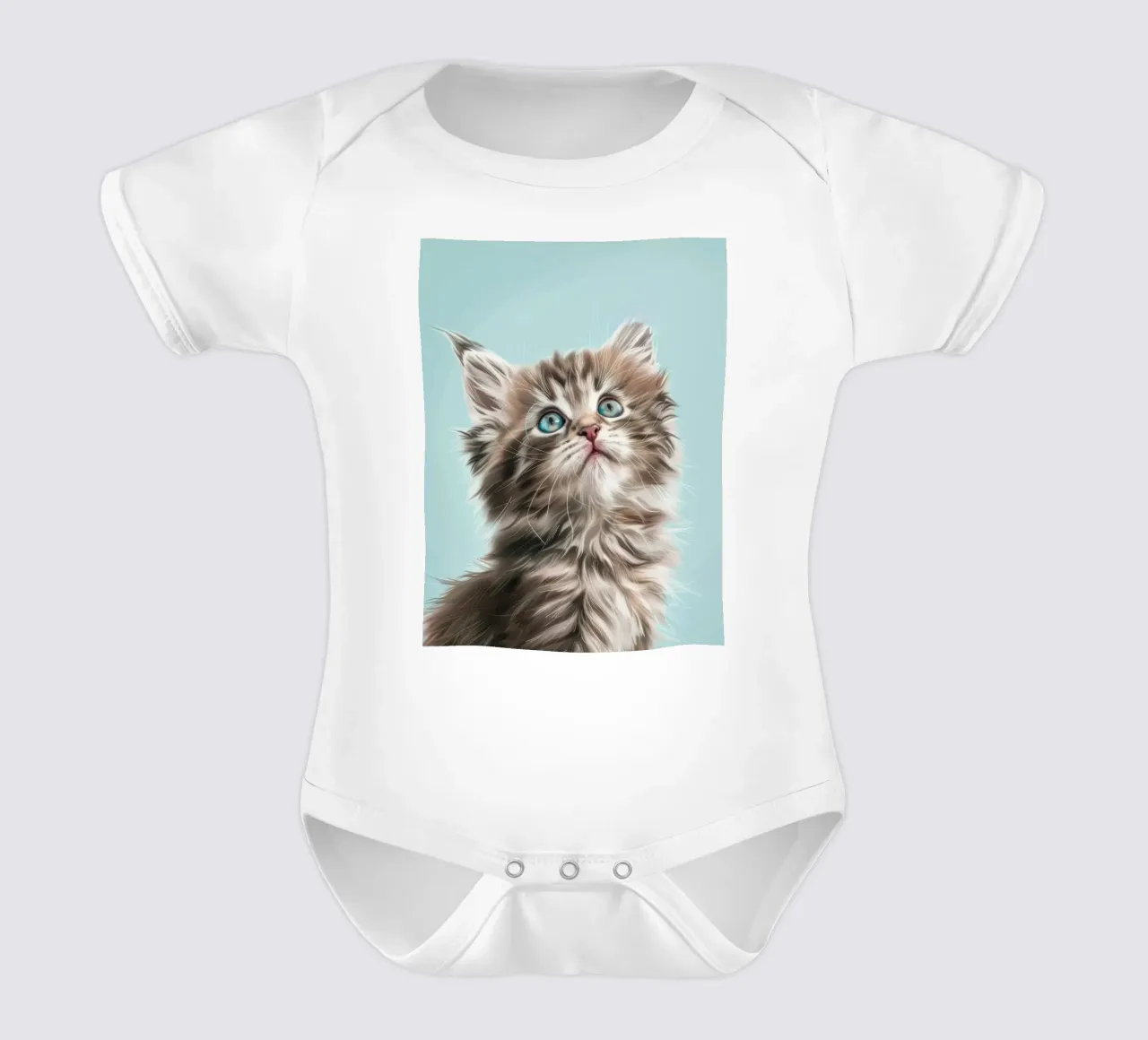 Entzückendes flauschiges Kätzchen, das mit auffallend blauen Augen nach oben blickt Kurzarm Babybody von DesignDoodle