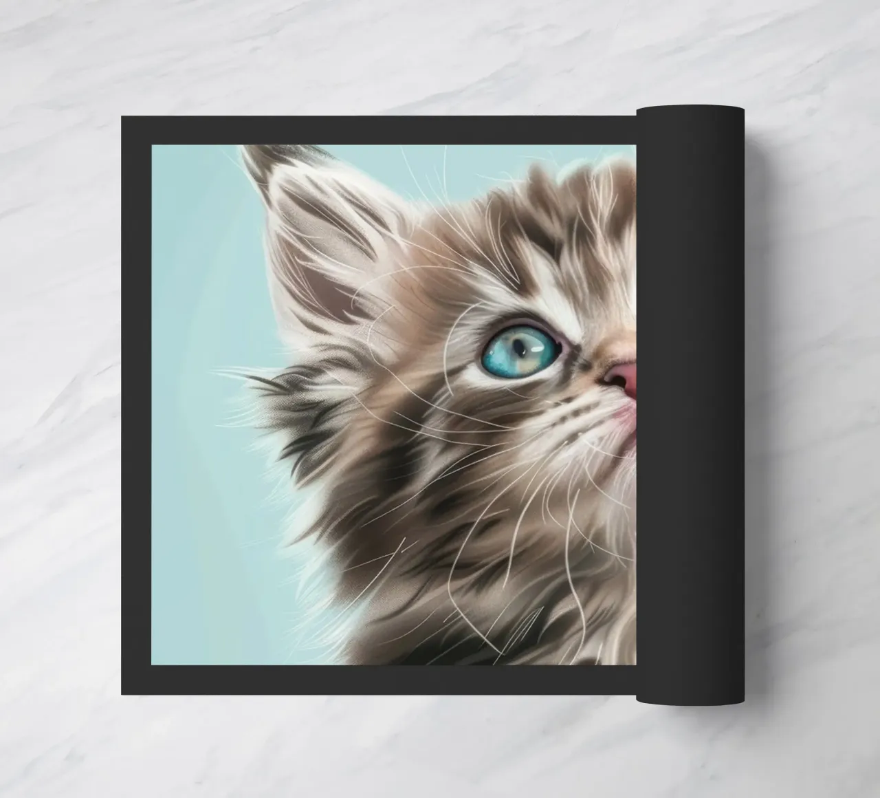 Entzückendes flauschiges Kätzchen, das mit auffallend blauen Augen nach oben blickt Fußmatte von DesignDoodle