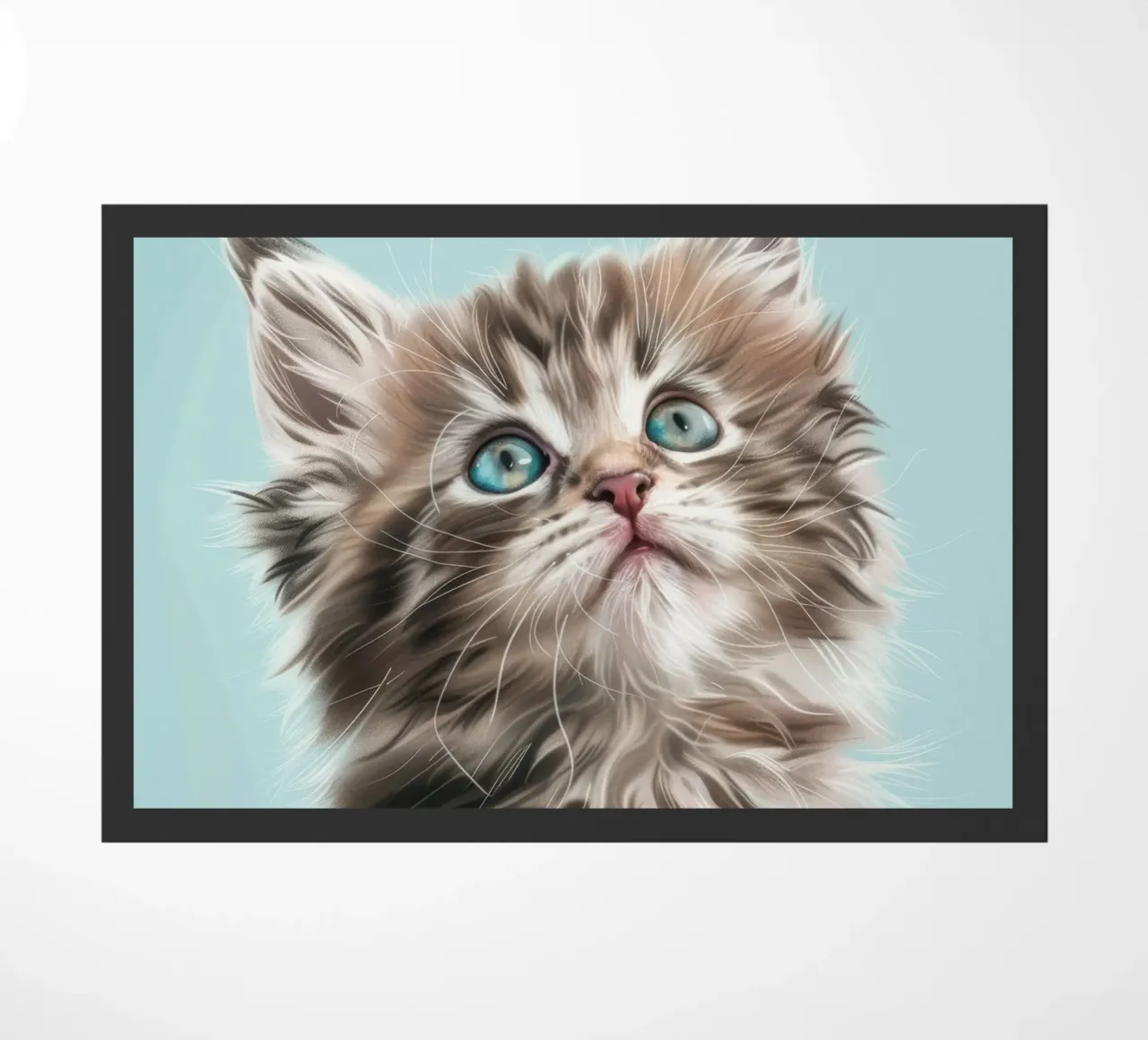 Entzückendes flauschiges Kätzchen, das mit auffallend blauen Augen nach oben blickt Fußmatte von DesignDoodle