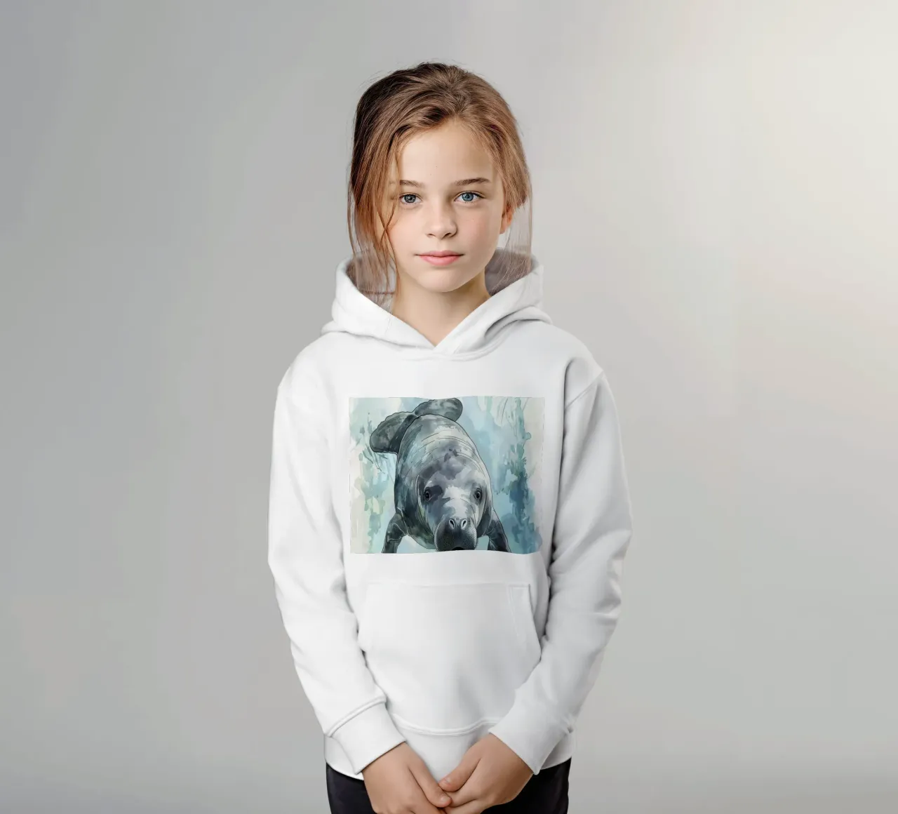 Manatí nadando graciosamente bajo el agua en un acuario natural sudadera con capucha para niño de DesignDoodle