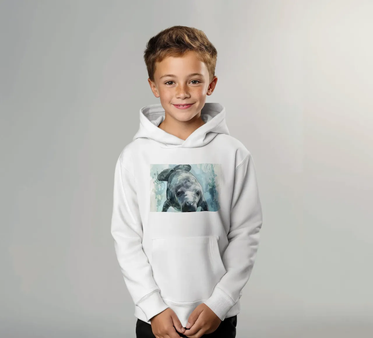 Manatí nadando graciosamente bajo el agua en un acuario natural sudadera con capucha para niño de DesignDoodle