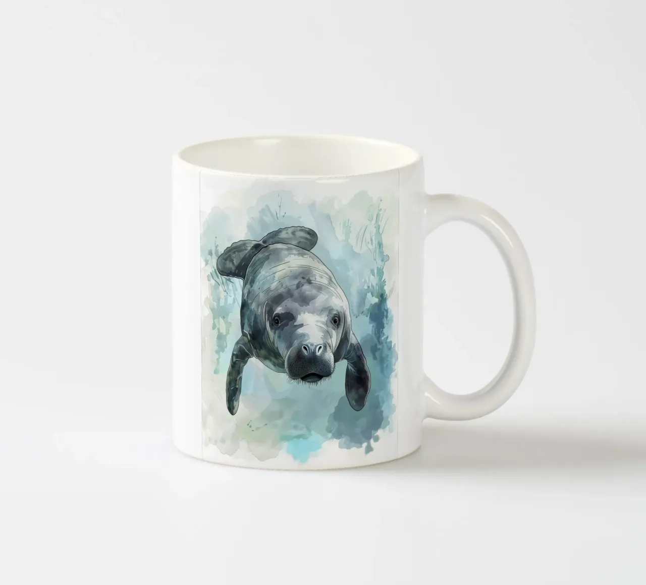 Lamantino che nuota graziosamente sott'acqua in un ambiente acquatico naturale tazza in ceramica da DesignDoodle